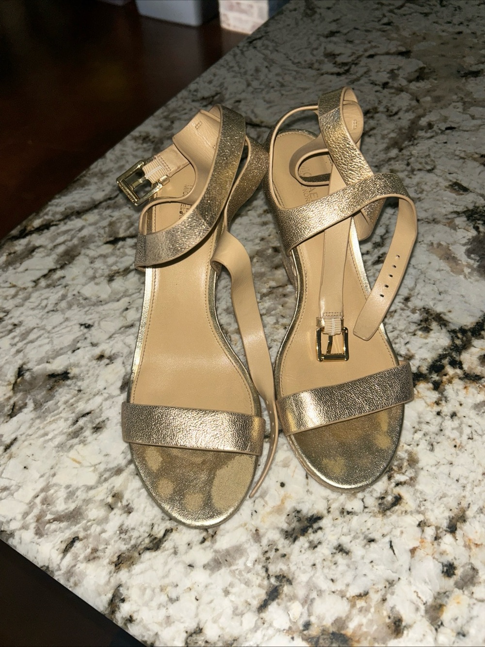 Michael Kors Gold Women's Wedge Sandals with Ankle Strap - Picture 3 of 6